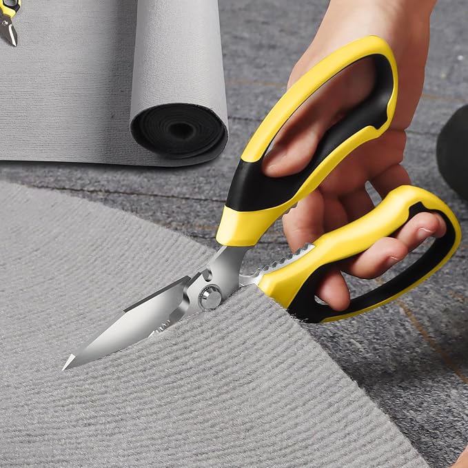 Utility Scissors Heavy Duty: sharp Scissors All Purpose heavy duty, Easy Cutting Carpet, Cardboard, Wires, Leather, Fabric（8'' Yellow）