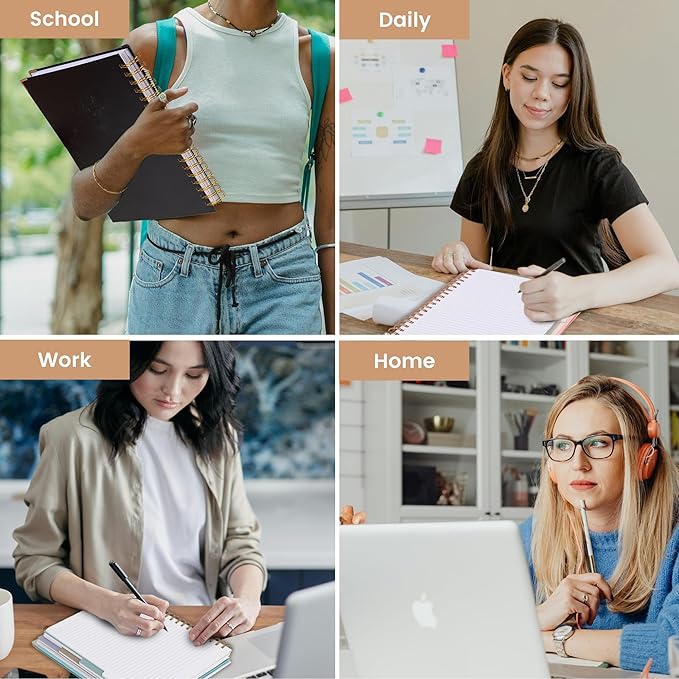 Hardcover Spiral Notebook with Tabs 6.1"x8.3" Small Spiral Lined Journals for Women Men with Dividers 200 Pages College Ruled Composition Notebook 5 Subject Notebook for Work School Gifts, Black