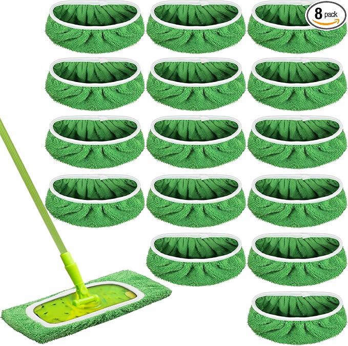 Nuogo 8 Pack Reusable Wet Mop Pads Refills Compatible with Swiffer Sweeper Mops Household Cleaning Washable Mop Pads for Wet & Dry Use (Mop is Not Included)