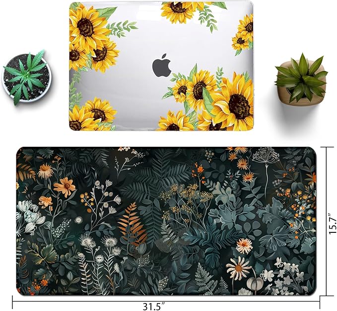 Floral Large Desk Mat 31.5 x 15.7 inch, Waterproof Extended Gaming Mousepad XXL, Aesthetic Flowers Desktop Mat, Non-Slip Keyboard and Laptop Pad, Computer Writing Mat for Home Office Accessories