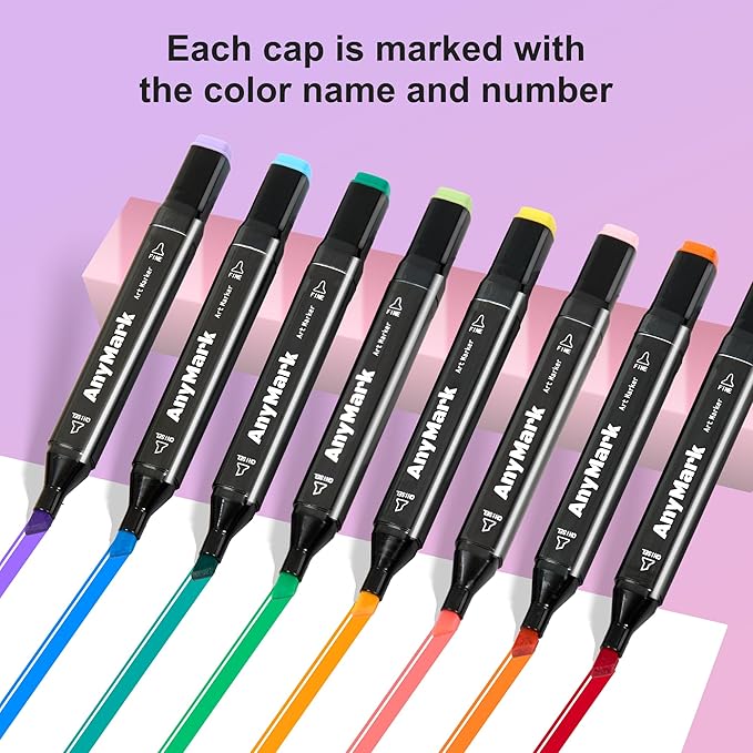 AnyMark Alcohol Markers, 120 Colors Dual Tip Art Coloring Markers Set for Kids Adult Book Drawing Sketching Painting, Chisel & Fine, Black Penholder