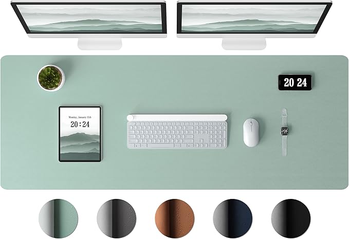 Aothia Leather Desk Pad Protector, Office Desk Mat, Large Mouse Pad, Laptop Desk Pad, Non-Slip PU Leather Desk Blotter, Waterproof Desk Writing Pad for Office and Home (Light Blue, 47" x 17")