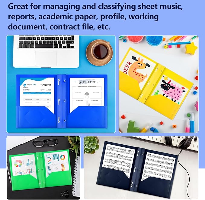 30 Pack Plastic Folders With 2 Pockets, Colorful Letter Size File Folders With Prongs and Business Card Slots for School Office