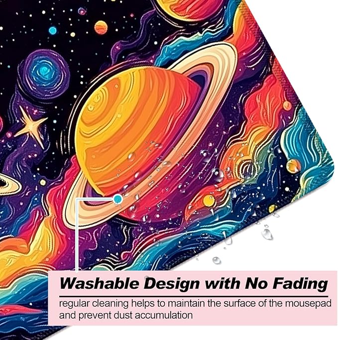 Fantasy Space Planet Gaming Desk Mat, Computer Keyboard Large Extended Long Boy Mouse Pad for Office and Home, XL (W09)