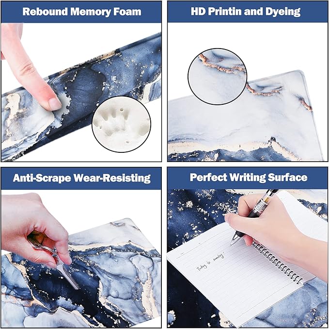 ARTSO Large Gaming Mouse Pad, Keyboard Wrist Rest Pad & Wrist Support Mousepad Set, Stitched Edge, Extended, Non-Slip Base, Memory Foam,Multifunctional Desk Mat 4pcs for Office & Home, Gilt Marble