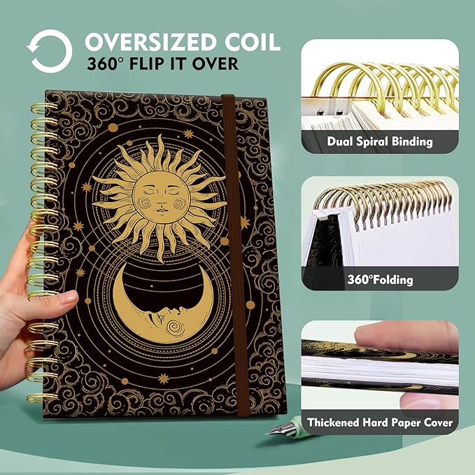 Spiral Journal Notebook,Strong TwinWire Binding with Premium Paper for Girl Women,Cool Funny 120 Pages,100gsm A5 College Ruled NotebookJournal,Perfect for Gifts Nurse Teacher Women(Cute Moon Sun)
