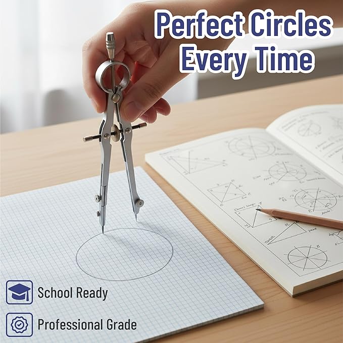 Mr. Pen- Geometry Set, 15 pcs, Light Grey, 6 Inch Swing Arm Protractor, Divider, Set Squares, Ruler, Compasses and Protractor