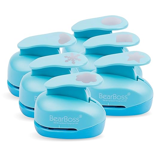 6 Craft Hole Punch Shapes 1 Inch Paper Punches for Crafting Handmade Scrapbooking Punches Mix Shapes Designs for Kindergarten Teacher Office Supplies Kids by BearBoss