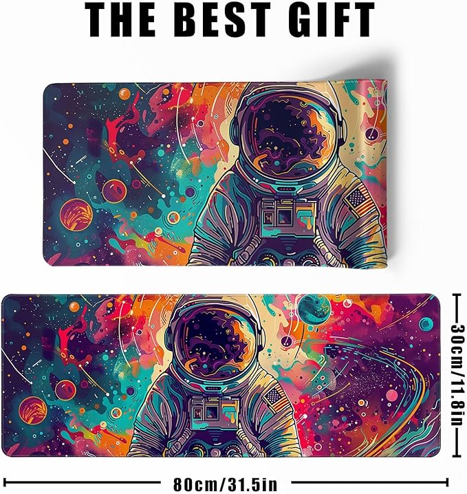 Desk Mat Colorful Space Desk Accessories Astronaut Extended Gaming Mouse Desk Pad Decorations for Office Keyboard Mousepad Mat31.5x11.8in, Stitched Edge Non-Slip Bottom Large Mouse Pad