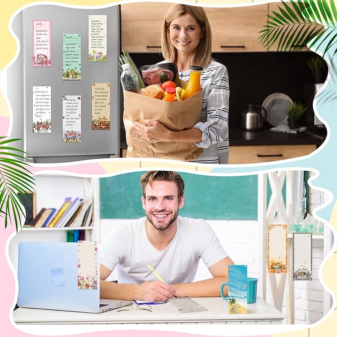 Eaasty 12 Pcs Seasonal Magnetic Notepads for Refrigerator Monthly Magnetic Grocery List 9 x 3.5 Magnet Memo Pads 30 Sheet Per Pad Shopping to Do List for January to December(Picture Style)