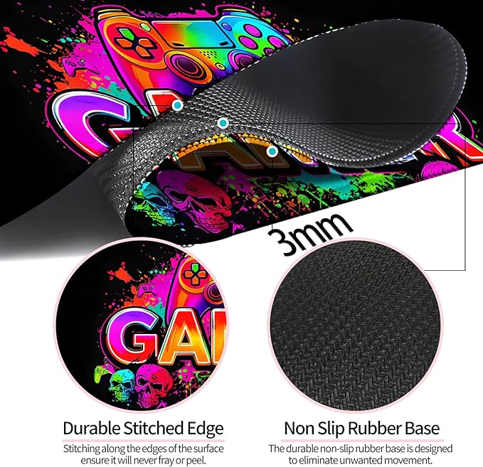 Retro Black Gamer Gaming Desk Mat, Computer Keyboard Large Extended Long Mouse Pad for Office and Home, XL (W21)