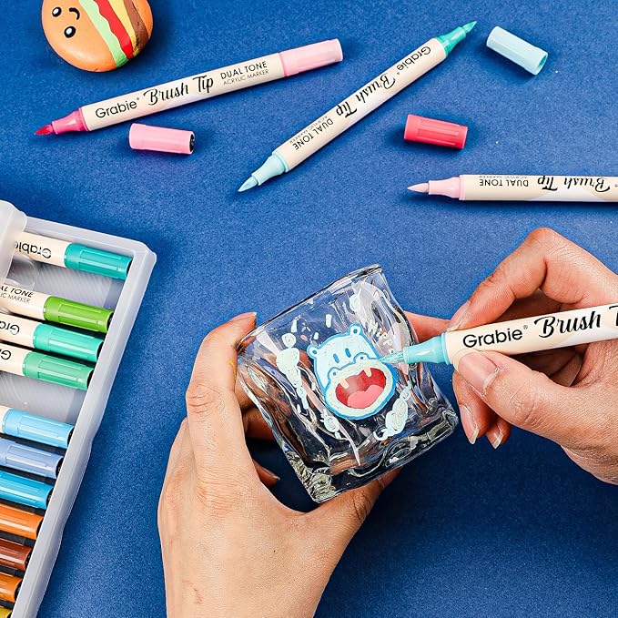 Grabie 72 Colors Acrylic Paint Markers, Soft Brush Tip Acrylic Markers Set, Water Based Acrylic Markers for Wood, Fabric, Canvas, Glass, Stone, Rock Painting and DIY Crafts Art Supplies, Set of 36