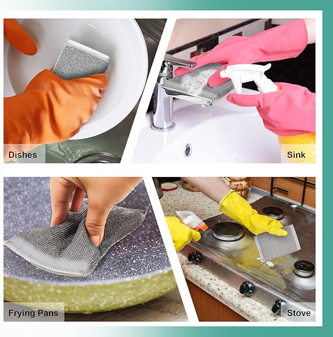 Thyle 24 Pack Steel Scrub Sponges for Dishes Non Scratch Scouring Sponge Multi Use Metal Scrubber Heavy Duty Dish Wash Kitchen Sponge for Pot Dish Washing Hard Surface Cleaning Tools (Gray)