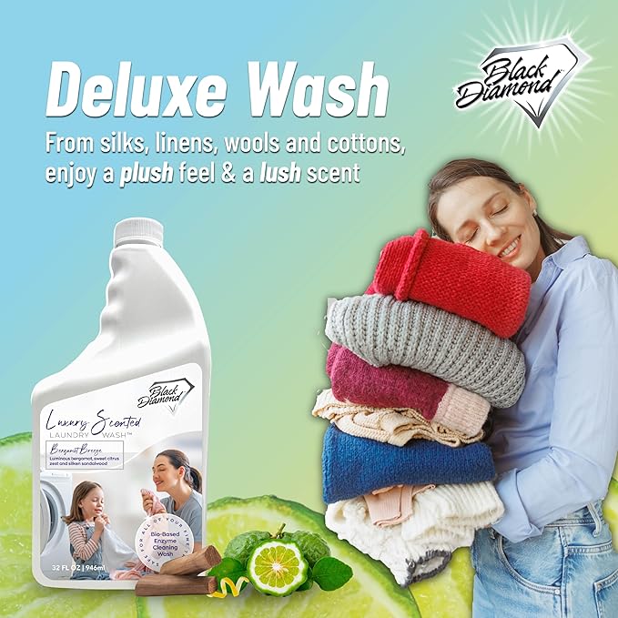 Black Diamond Stoneworks Bergamot Breeze Luxury Scented Laundry Wash, Premium Quality Detergent, Superior Cleaning Performance, Long-Lasting Fragrance, 1-Quart.