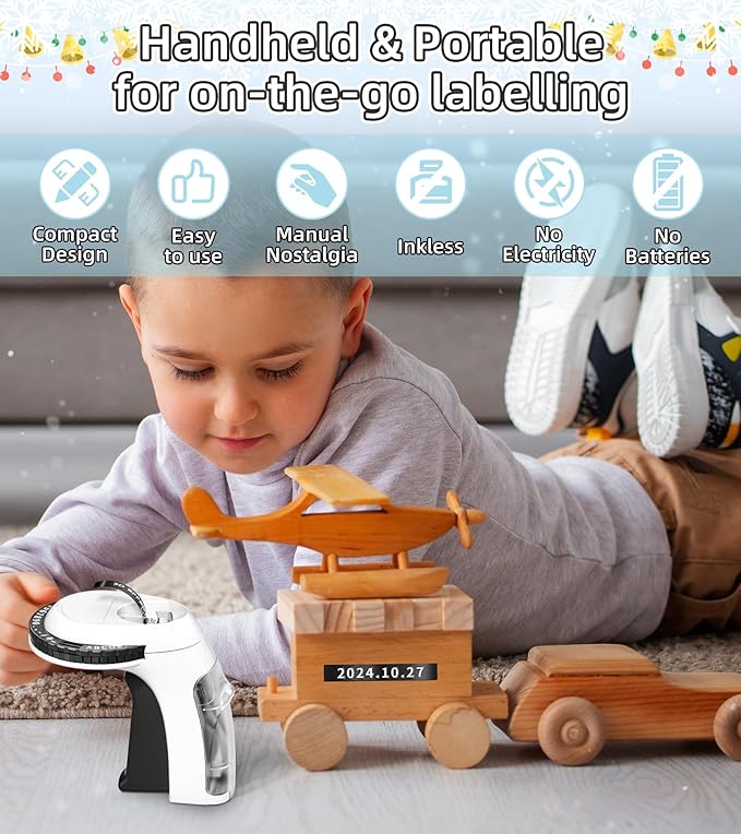 Embossing Label Maker Machine with Tapes Waterproof, Manual Embossed Label Maker Black, Old School Handheld Labeler, Portable Vintage 3D Embosser Labeler for Home Office School