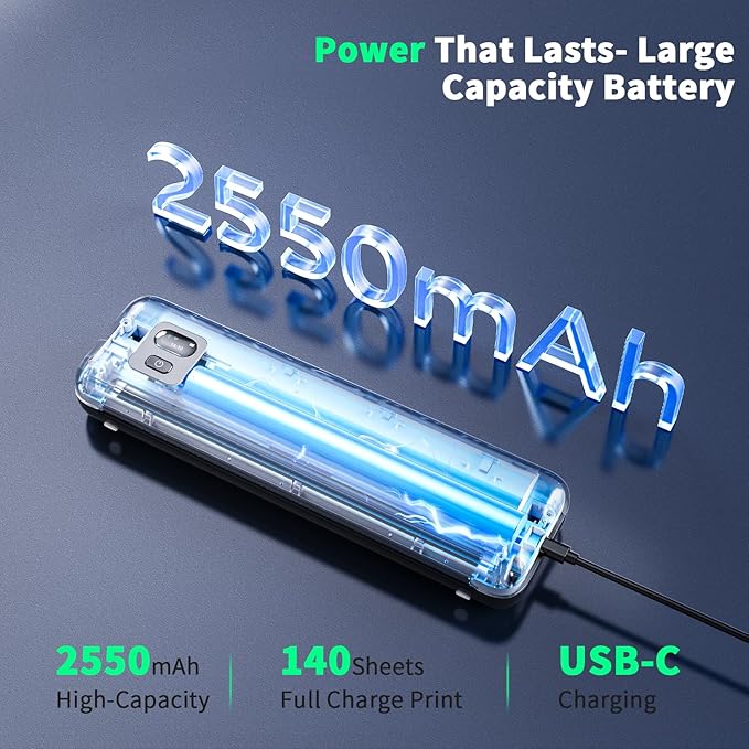 Rongta Portable Printer Wireless for Travel, Inkless Thermal Printers for 8.5" x 11" US Letter & A4 Size, Compatible with Android iOS Smartphone, Mac Windows Laptop for Office & Home (Black, Thermal)