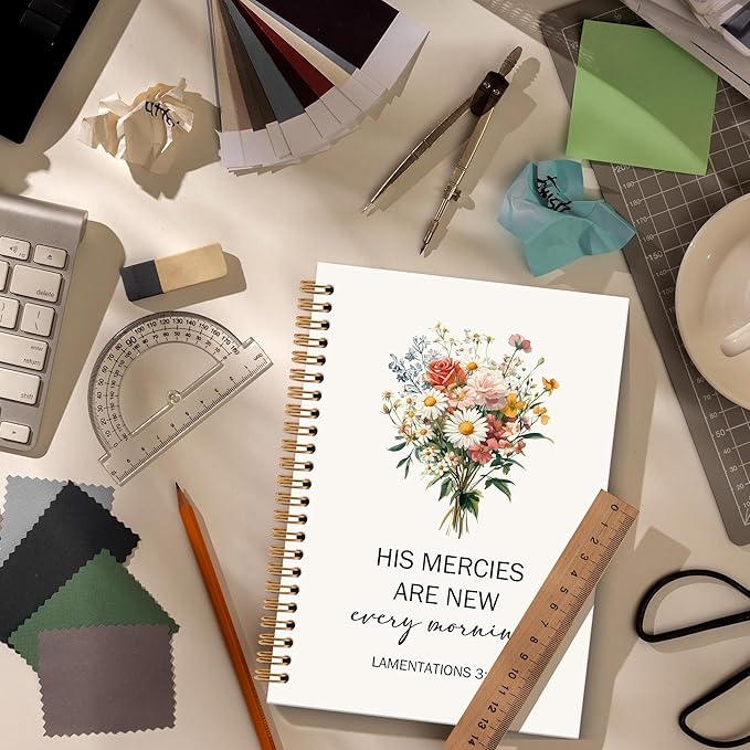 Floral Bible Notebook Journal - Christian Spiral Notebook, Bible Notebooks for Note Taking, His Mercies Floral Flower Notebooks Gifts for Women, Christian School Office Supplies, 6x8.2In
