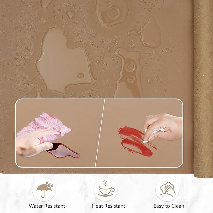 Dual-Sided Desk Pad, Large Mouse Pad, Natural Cork & PU Leather Non-Slip Waterproof Desk Mat for Office and Home (Khaki, 31.5" x 15.7")