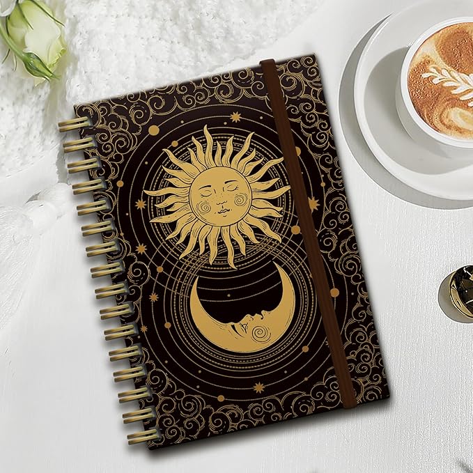 Spiral Journal Notebook,Strong TwinWire Binding with Premium Paper for Girl Women,Cool Funny 120 Pages,100gsm A5 College Ruled NotebookJournal,Perfect for Gifts Nurse Teacher Women(Cute Moon Sun)