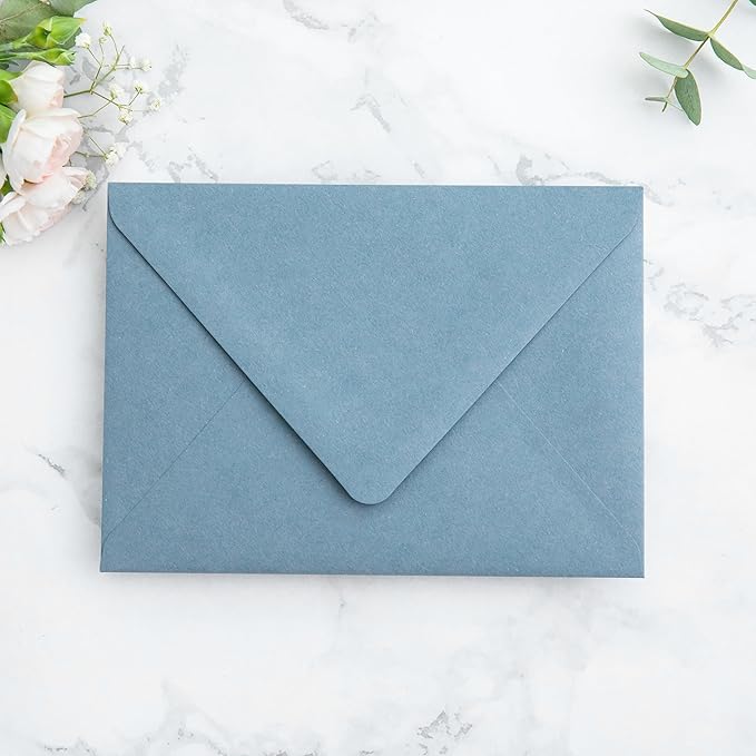PONATIA 50PCS A7 Euro Flap Envelopes, 5.25 x 7.25'' Dusty Blue Flowers Liner Envelopes for Wedding Invitations, Photos, Postcards, Greeting Cards, Christmas Gift Cards, Acrylic Mailing, 5x7 envelopes