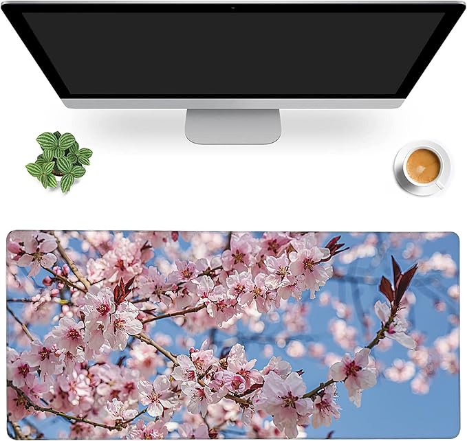 MIOAOSRT Desk Mat,Beautiful Blooming Flower Large Gaming Mouse Pad with Stitched Edges,Non-Slip Computer Mouse Pad for Desk,Extended XXL Keyboard and Mouse Pad 35.4x15.75 in