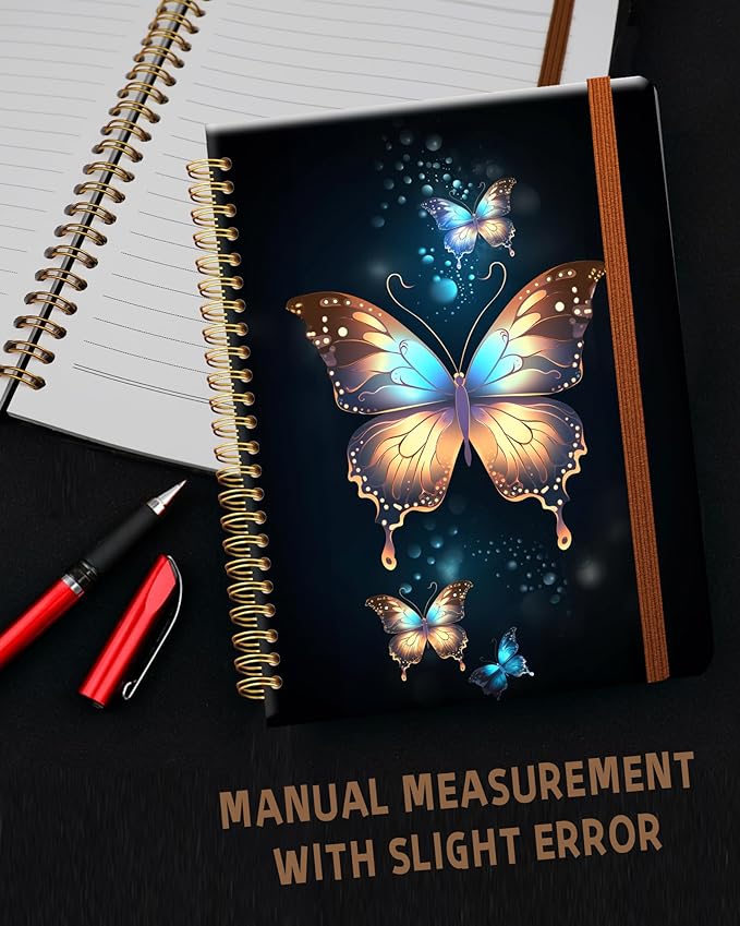 Ruled Spiral Writing Notebook,A5 Hardcover Lined College Journal for Women Lady Girl,Strong Twin-Wire Binding with Premium Paper,8.4" X 6",Perfect for School,Office,Home Gifts(beautiful butterfly)