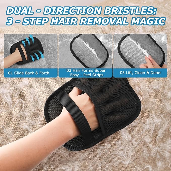 GASRONS 1-Pack Pet Hair Removal Glove for Dogs and Cats, Electrostatic Reusable Grooming Glove for Furniture, Couch, Carpet, Car Seat and Clothing