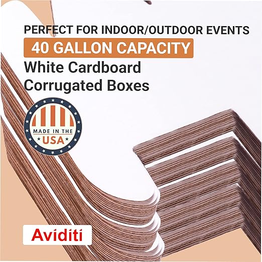 BOX USA Cardboard Trash Cans and Recycling Bins, 40 Gallon 18" L x 18" W x 30" H (10-Pack) Reusable or Disposable Pop Up Garbage Boxes for Parties, Outdoor Events, Heavy Duty, Plain