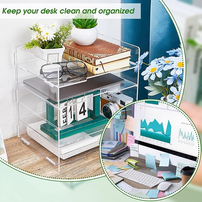 5 Tiers Acrylic Paper Organizers Office Desk Organizers and Accessories Paper Organizer for Desk Clear Office Organization and Storage for School Desktop Organization(1 Pcs,13.58 x 12.6 x 9.45 Inch)