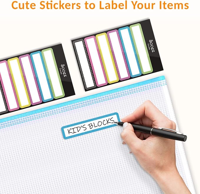 Sooez 24 Pack Mesh Zipper Pouch with Sticky Labels, A4 Mesh Bags for Board Game Puzzles Organization Storage, Durable Letter Size File Folders Organizer for Teacher School Classroom Office Supplies