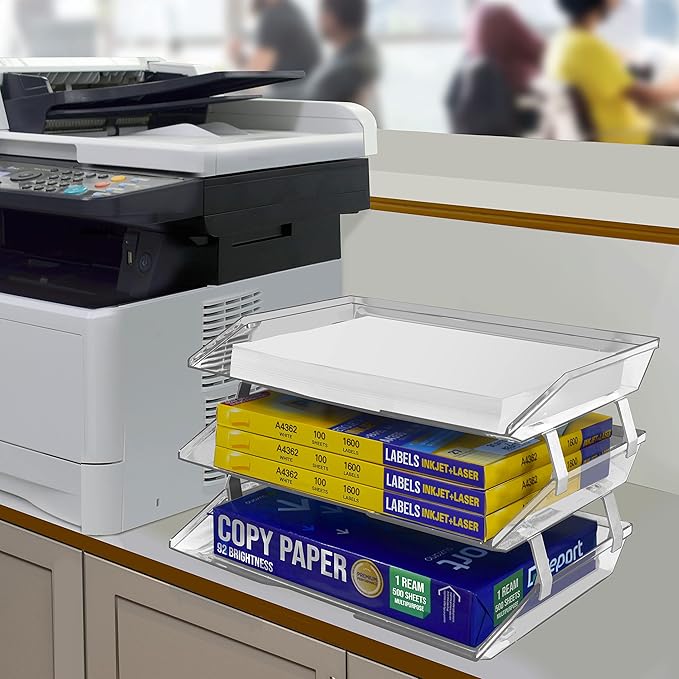 Acrimet Facility 3 Tier Letter Tray, Side Load, Letter Size/A4, Desktop File Organizer, Plastic (Clear Crystal Color)