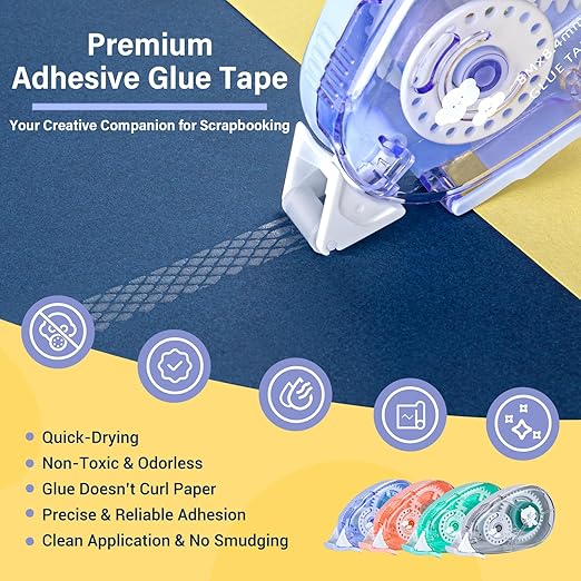 4 Pack Double Sided Tape Roller, Scrapbook Supplies, Double Sided Tape for Crafts, Tape Dispenser, Double-Sided Adhesive Tape Runner for Scrapbooking Kit, 0.3IN x 26FT