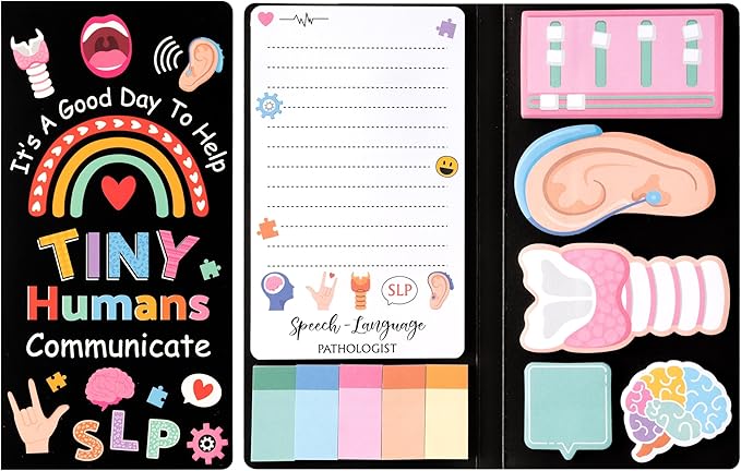 B1ykin Sticky Notes Set, Cartoon Theme Cute Self-Stick Notes Pad Speech Therapy SLP Appreciation Gifts, Self-Adhesive Writing Memo Pages Sticky Notepad for School Office (Speech Language Pathologist)