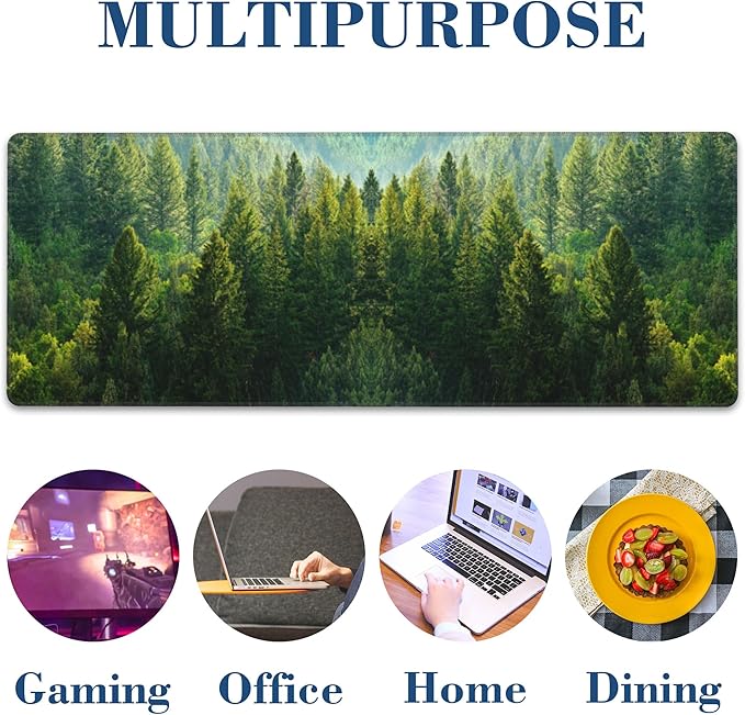 Large Mouse Pad Green Forest Extended Gaming Mousepad Waterproof Desk Pad with Non-Slip Base and Stitched Edge Keyboard Pad XL 11.8 x 31.5 Inch Mouse Mat for Home Office Desk Decor
