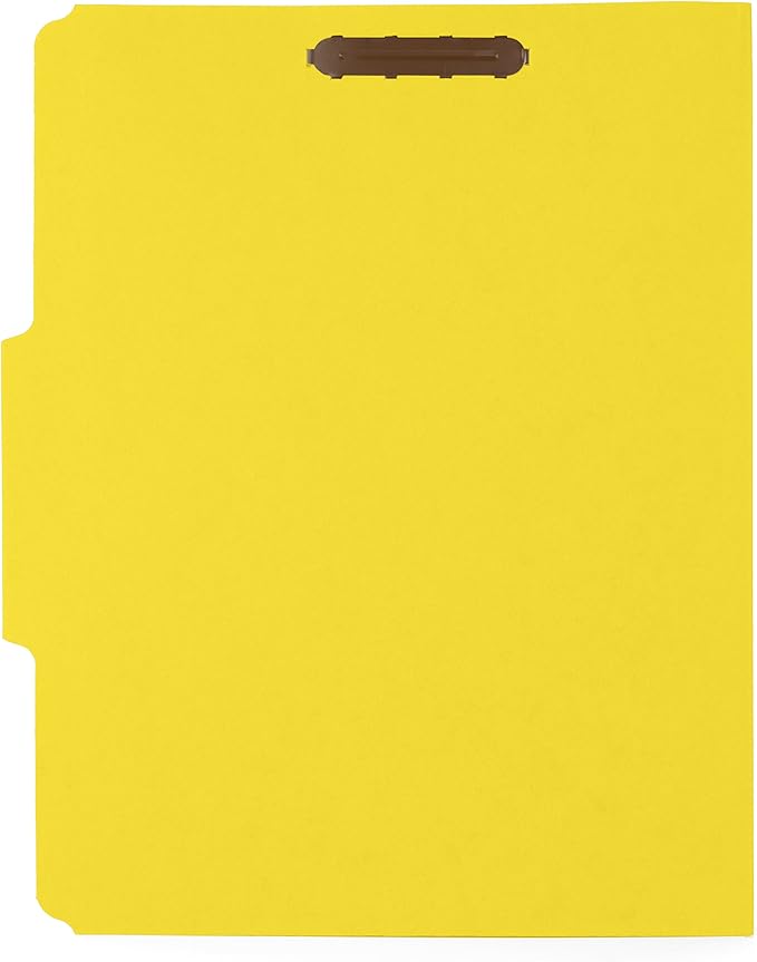 50 Yellow Fastener File Folders - 1/3 Cut Reinforced Tab- Durable 2 Prongs Designed to Organize Standard Medical Files, Law Client Files, Office Reports - Letter Size, Yellow, 50 Pack