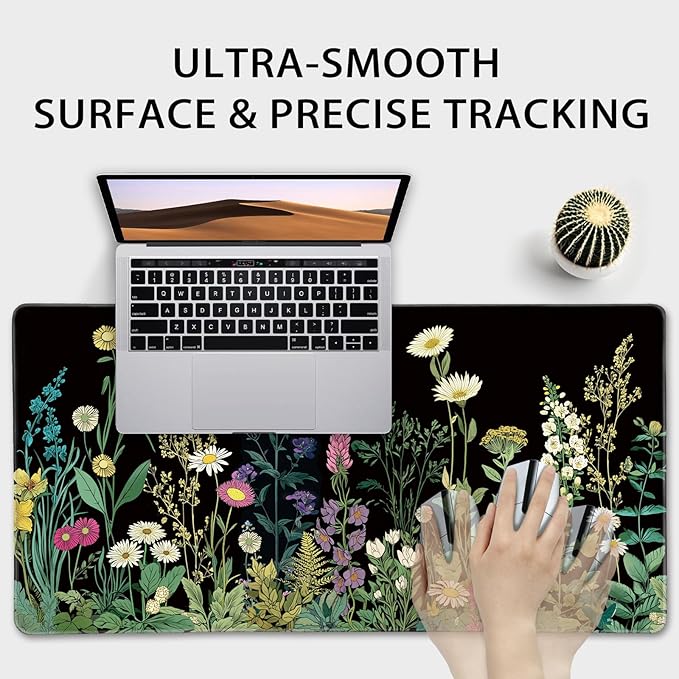 Wildflower Black Large Gaming Mouse Pad 31.5"x15.7"｜ XXL Desk Mat, Non-Slip Rubber Base & Stitched Edges - Extended Waterproof Mousepad for PC/Laptop/Office/Home Decor