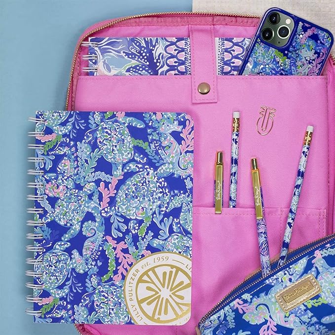Lilly Pulitzer Women's Blue Hardcover Mini Spiral Notebook, 8.25" x 6.5" with 160 College Ruled Pages, Turtle Villa
