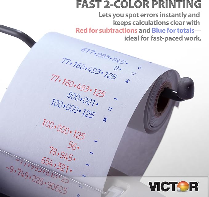 Victor Printing Calculator, 1208-2 Compact and Reliable Adding Machine with 12 Digit LCD Display, Battery or AC Powered, Includes Adapter,White