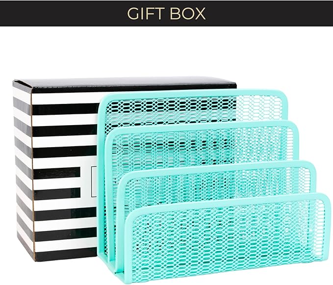 Blu Monaco Aqua Metal Mesh Letter Sorter – 3-Slot Mail Organizer for Desk, Office & Home – Space-Saving Vertical Mail Holder for Envelopes, Documents & Files – Modern Desk Organizer