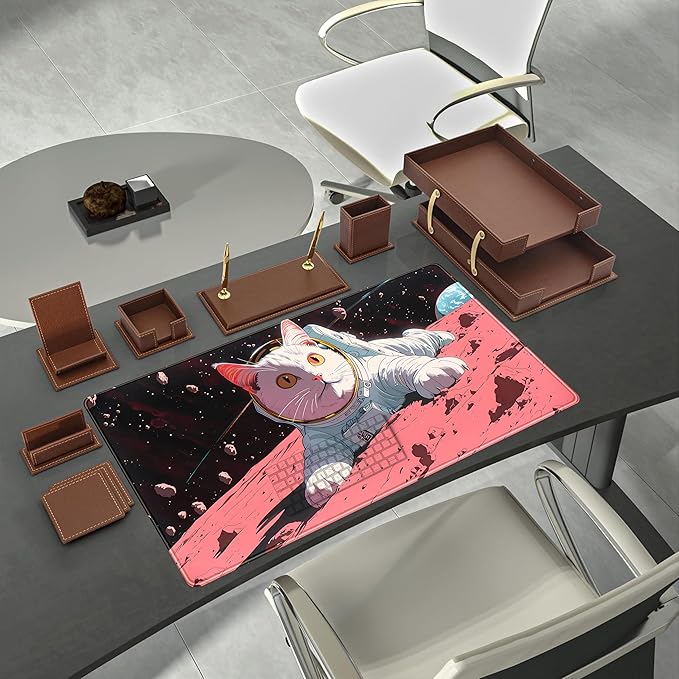 Cat Desk Mat Full Desk Mouse Pad Gaming Mat XXL, Fun Desktop Mats Computer Keyboard Pad Extra Large Mouse Mat, Laptop Mat with Stitched Edges, Office & Home Decor for Women 31.5" x 15.7"