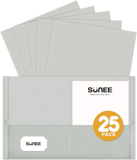 SUNEE Folders with Pockets (25 Pack, Warm Gray), 2 Pocket Folders Fit Letter Size, Paper File Folder for School Office Home Business, Textured Paper
