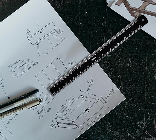 Metal Ruler 12 Inch, Metric Ruler Dual Scale with Laser Etched Measurement, 2 Pack Easy to Read Aluminum Straight Edge with Inch to Millimetre Conversion Table for Office Back to School Student