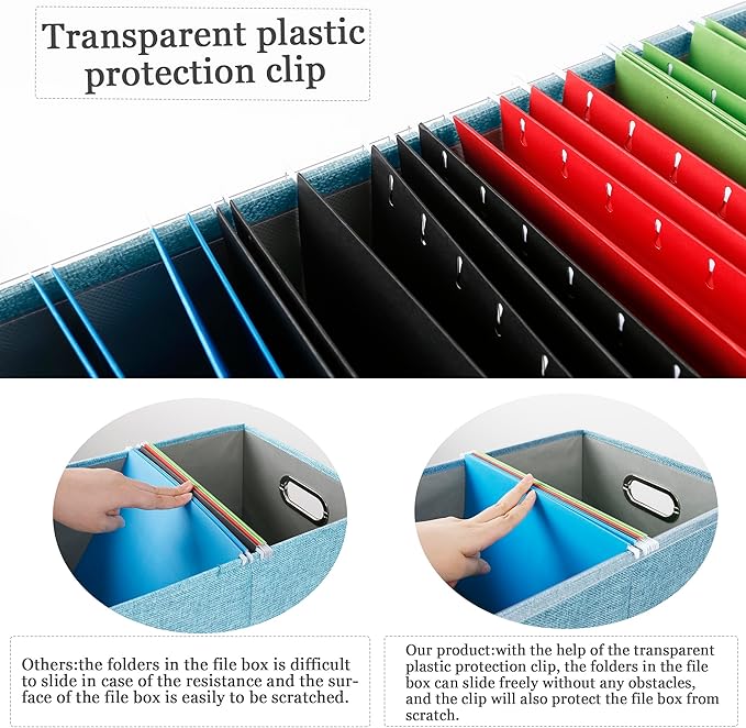 Oterri File Organizer Box,Filing Box with Lid,File Box for Letter/Legal File Folder Storage, Portable Hanging File Box for Office/Decor/Home,1 Pack,Light-blue-Box only