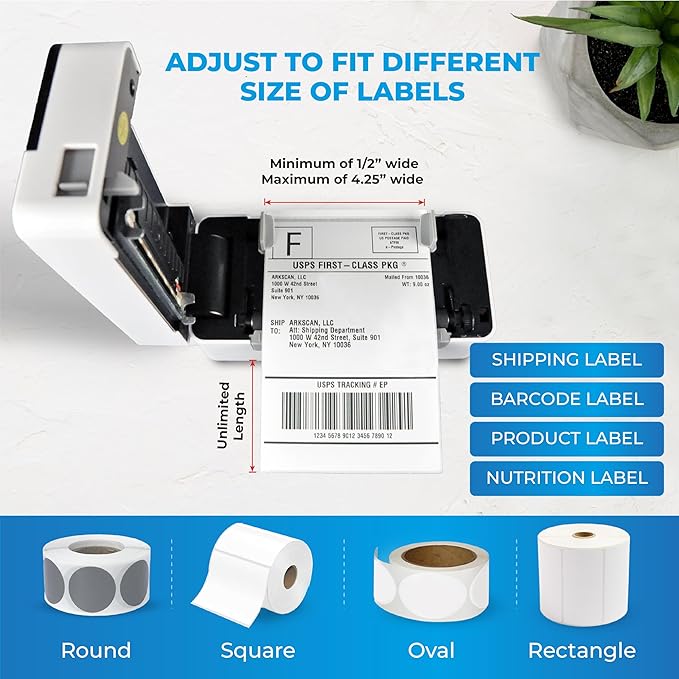 Arkscan 2054N-WF Mini WiFi Wireless Shipping Label Printer for iPhone Windows Mac Chromebook Android Support Amazon Ebay Paypal Shopify Shipstation UPS USPS FedEx Fanfold Direct Label