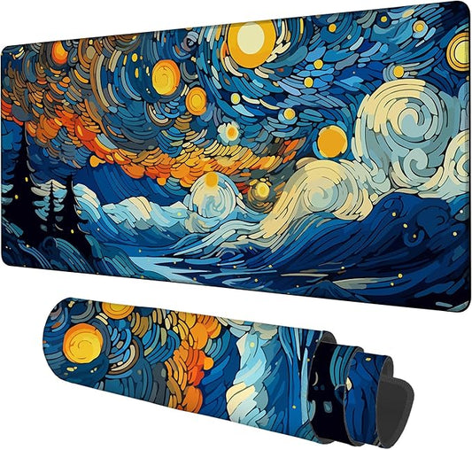 Large Mouse Pad Starry Sky Gaming Desk Pad Computer Keyboard Non-Slip Waterproof Mouse Mat with Rubber Base and Stitched Edges Entertainment Office Writing Desk Mat 35.4 x 15.7 Inches