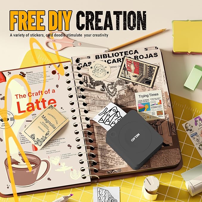 Nelko Sticker Printer, PM230 Print Pod Mini Bluetooth Portabel Sticker Maker with 3 Rolls Paper, Print Pods Mini Printer with Multiple Templates for Phone & Tablet，for School Office Home, Black