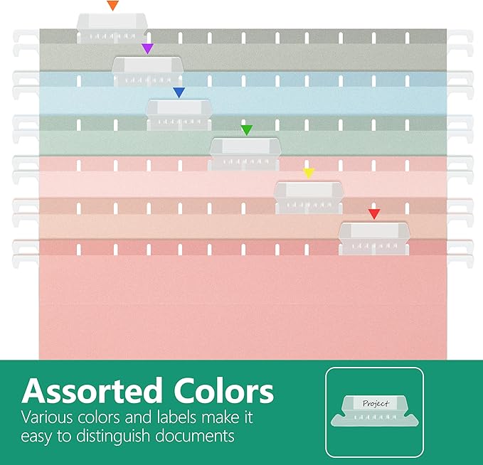 Extra Capacity Hanging File Folders,25 Pack Reinforced Letter Size Hanging Folders with Heavy Duty 2 Inch Expansion,Designed for Bulky Files,Medical Charts,Assorted Colors (2444U)