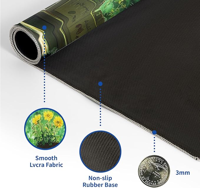 Green Black Cat Mouse Pad Abstract Green Mouse Pad 31.5x11.8 Inch Cat Texture Non-Slip Rubber Base Large Mousepad Stitched Edges Keyboard Mouse Mat Desk Pad for Office and Home