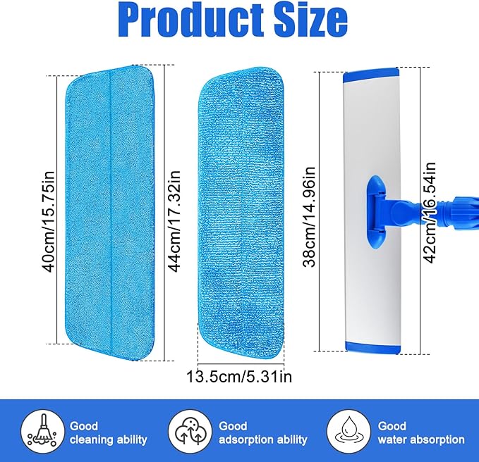 Flat Mop with Stainless Steel Handle, Handle Adjustable 3 Sections Splice Microfiber Mop Floor Cleaning 4 Pieces Mops Cloth Wet & Dry Pads Wet and Dust Mopping