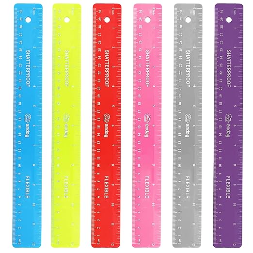 12 inches (30 cm) Shatterproof Flexible Rulers Designed in Black, Blue, Green, Pink, Purple, and Orange - Great for School, Home, & Office – (6 Pack)